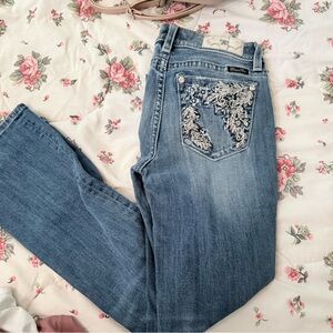 Miss Me Blue Jeans with Floral Embroidery